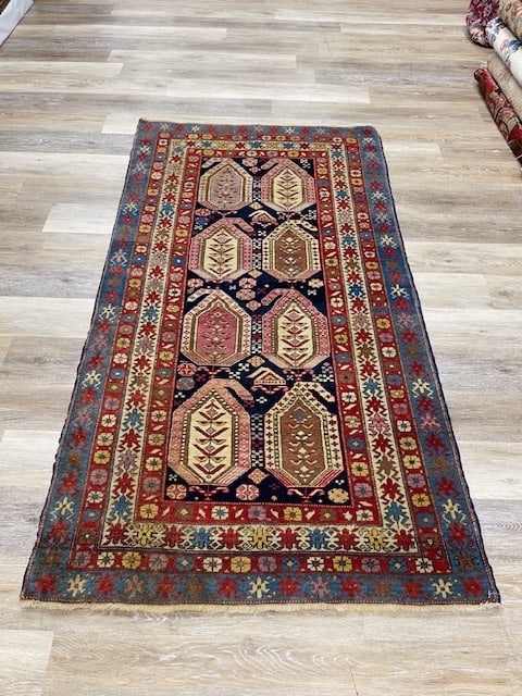 Antique Botheh Design Gendje Rug-2577: Title:Antique Botheh Design Gendje Rug-2577 Description:Beautiful antique Botheh design gendjeh rug from central Caucasus, size 3 ft. 4 inches by 6 ft. 2 inches, circa 1920, excellent condition with a