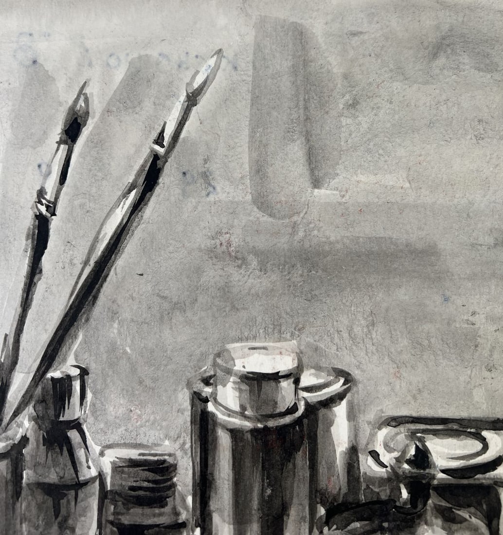 Watercolor painting Art morning brushes and tea Vadim Aksenov - 5