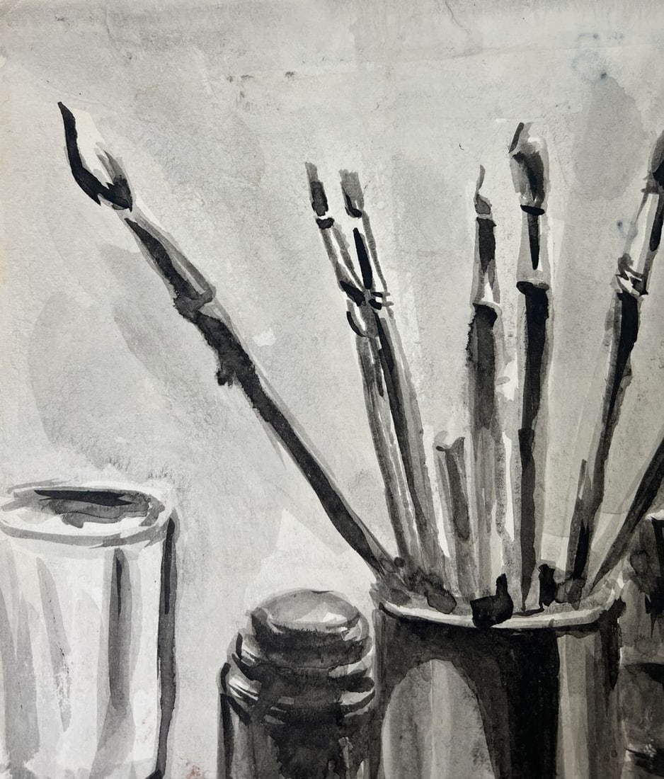 Watercolor painting Art morning brushes and tea Vadim Aksenov - 6