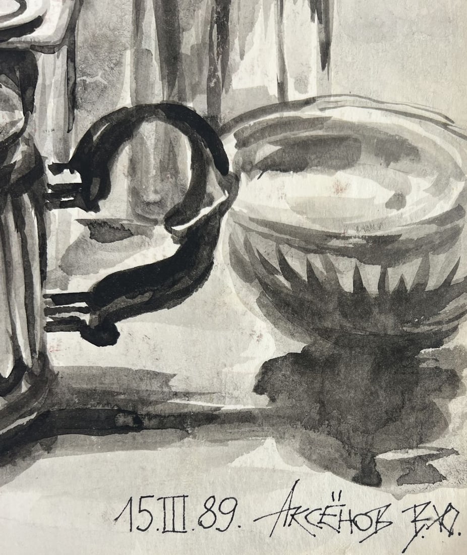 Watercolor painting Art morning brushes and tea Vadim Aksenov - 9