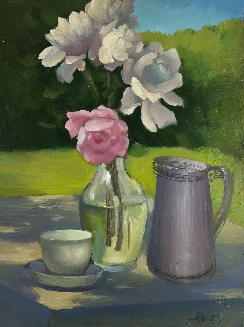 Oil painting Tea and flowers Mykhailo Burdylo - 3