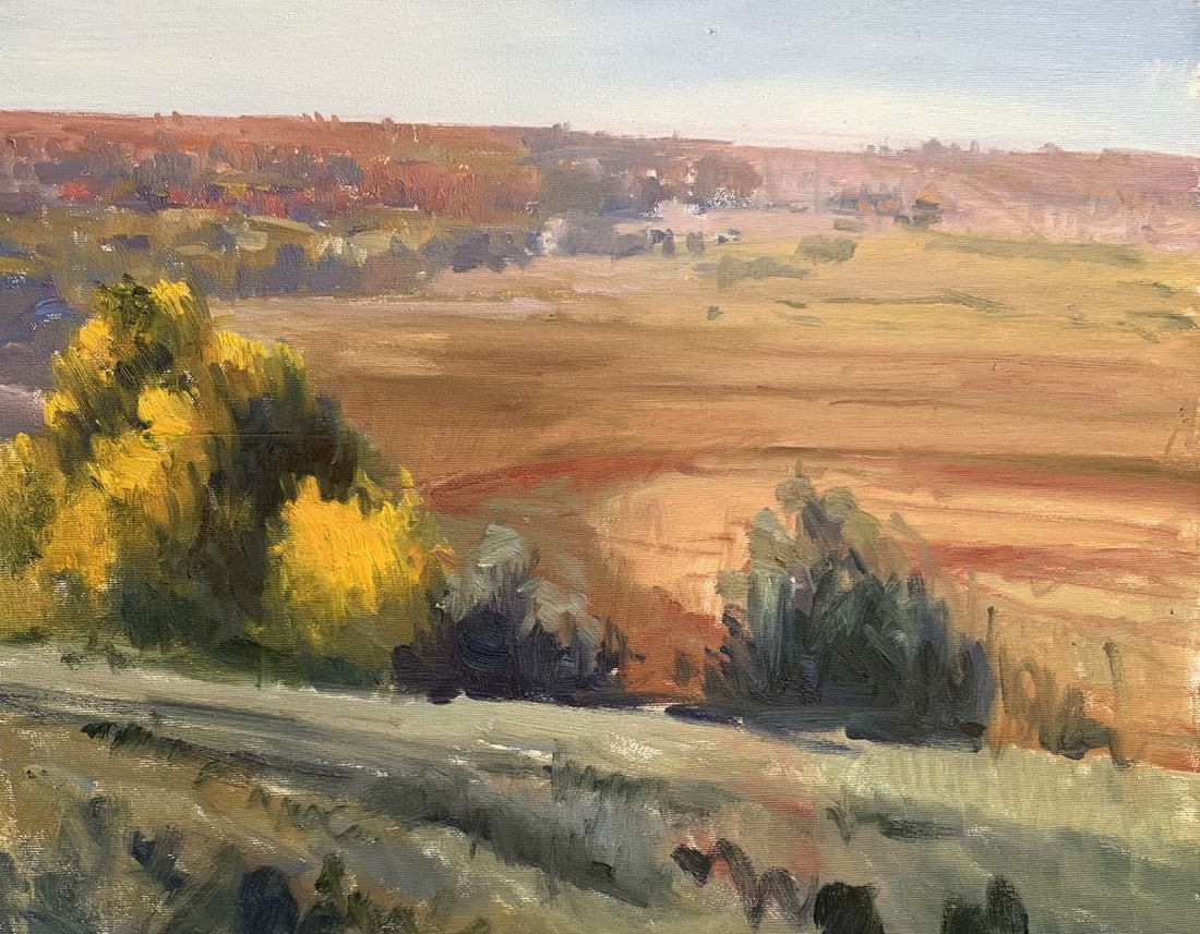 Oil painting Hot day Tatyana Derdey: NoAAA3311"Hot Day" is an evocative Oil painting that captures the essence of a sun-drenched landscape. The artist masterfully uses light, color, and texture to convey the heat and stillness of a summe