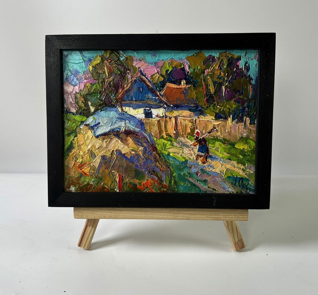 Oil painting Summer village day Oksana Ivanyuk: NoAAA5929Oil painting Summer village day Oksana Ivanyuk reveals the artist's exceptional mastery of color, light, and expressive texture. With confident palette-knife strokes and rich layers of impast