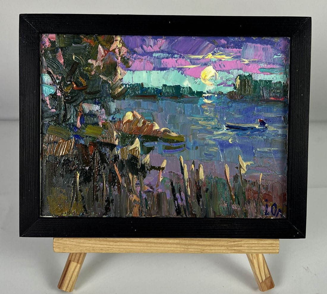 Oil painting Evening freshness by the river Oleksiy Ivanyuk: NoAAA6181Oil painting Evening freshness by the river Oleksiy Ivanyuk reflects the artist's outstanding technical mastery and his sensitive ability to convey the quiet mood of nature at dusk. The compo