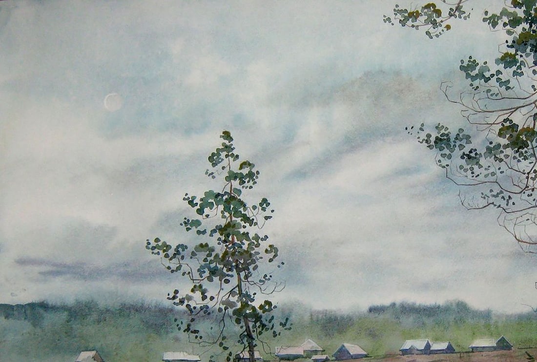 Watercolor painting Gloomy day Valery Savenets - 2