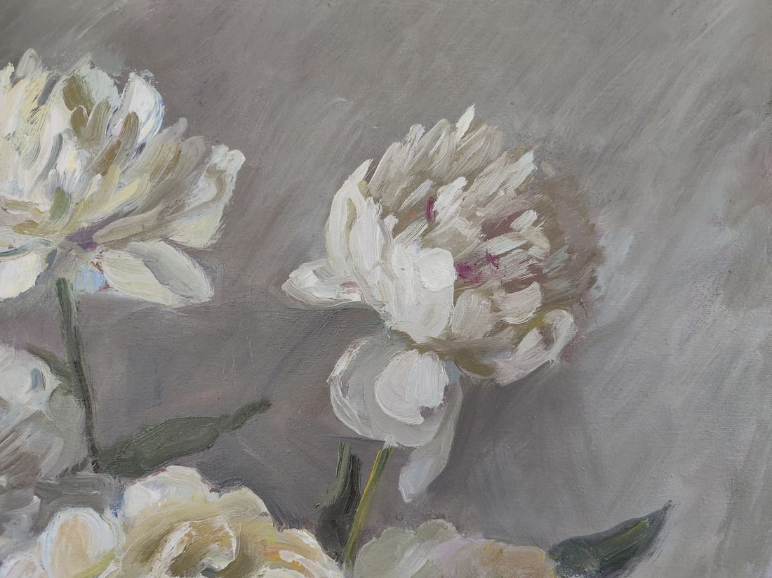Oil painting White peonies on a silver background Mishurovsky V. V. - 3