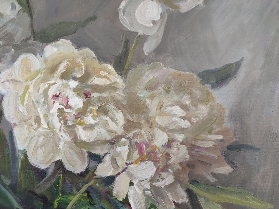 Oil painting White peonies on a silver background Mishurovsky V. V. - 4