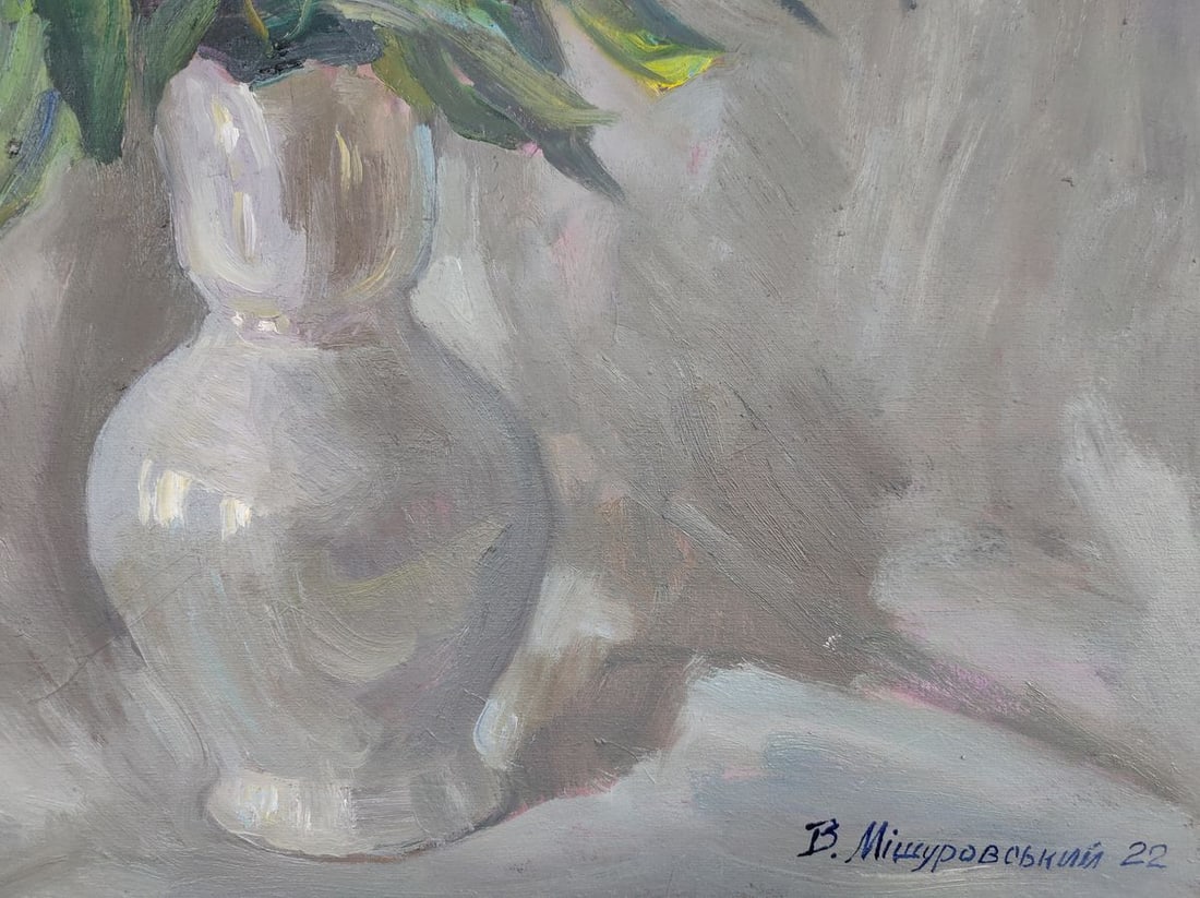 Oil painting White peonies on a silver background Mishurovsky V. V. - 5
