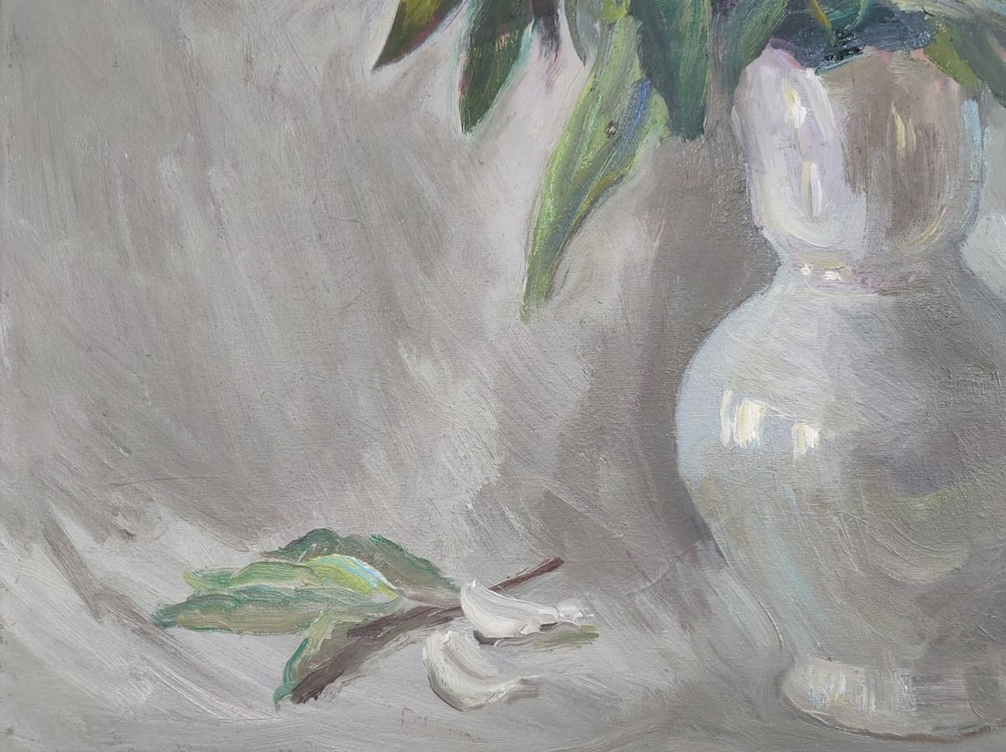 Oil painting White peonies on a silver background Mishurovsky V. V. - 6