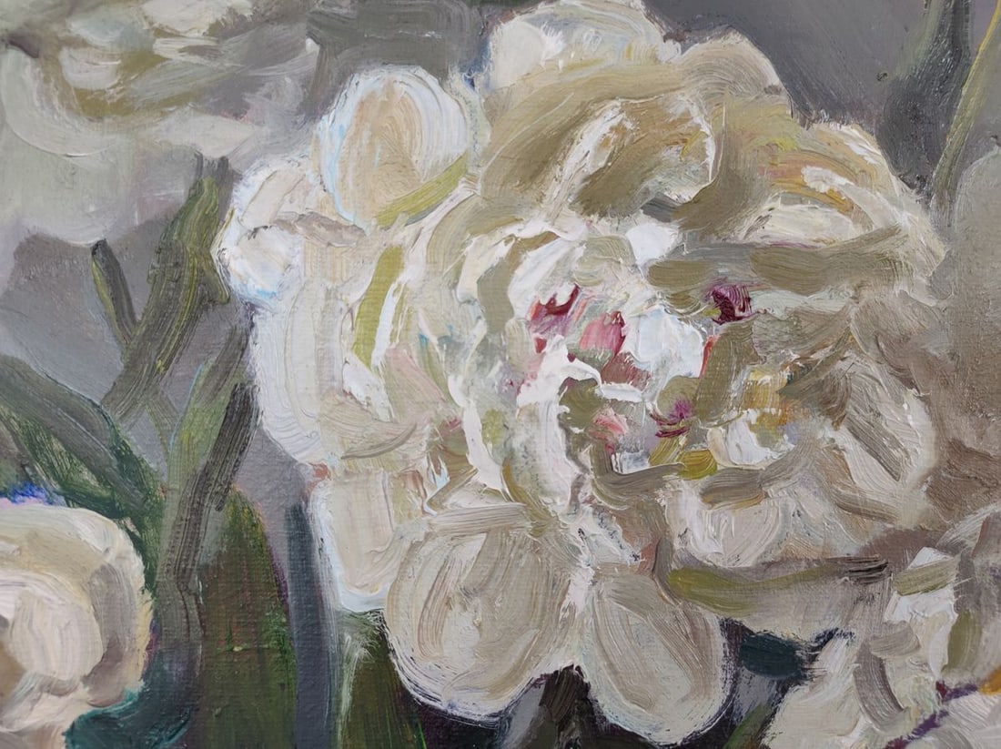 Oil painting White peonies on a silver background Mishurovsky V. V. - 8