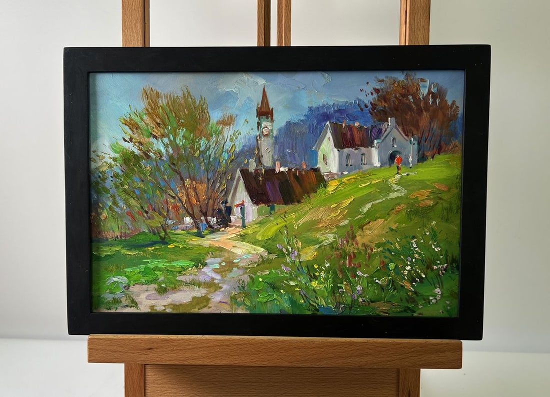 Oil painting House in the mountains Yuriy Suprunchuk: NoAAA5710The Oil painting Cardboard titled "House in the mountains" beautifully conveys the charm of a quiet mountain settlement, where nature and human life seem to exist in complete harmony. With vi