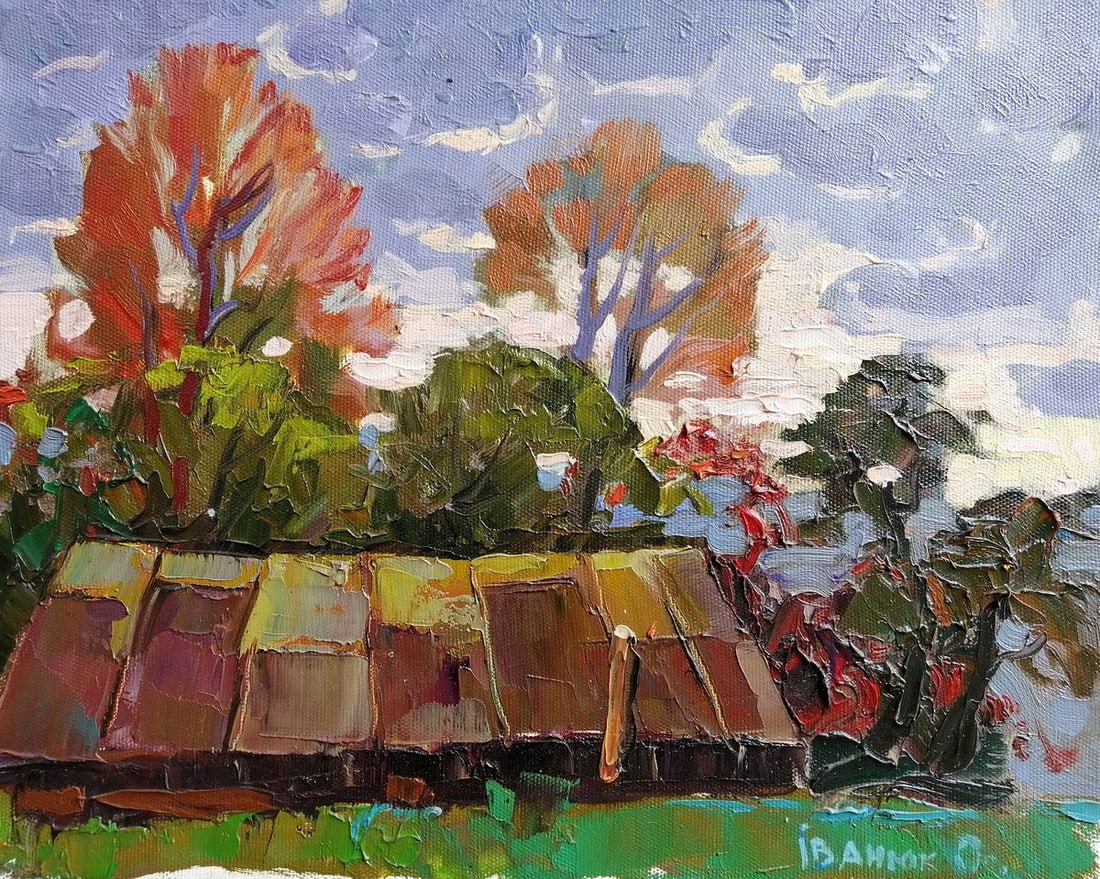 Oil painting Native home Kalenyuk Alex: NoKalen 152Looking at this oil painting, you can feel like you're right at home. The village house in the picture is so comforting and inviting, set amidst a beautiful garden and nature. It's almost a