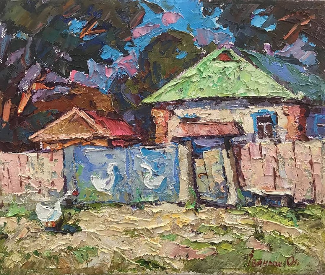 Abstract oil painting Noon Kalenyuk Alex: NoKalen 391This beautiful oil painting, entitled "Noon", perfectly captures the cozy feeling of a summer afternoon in the countryside. The careful brushwork and attention to detail are evident in