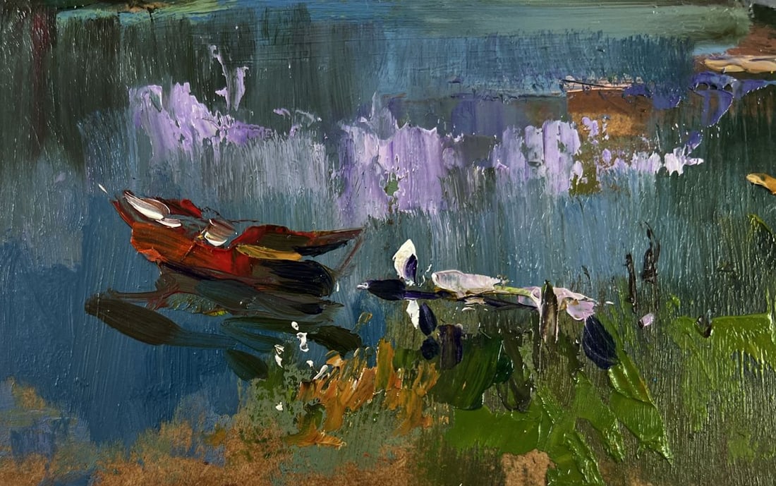 Oil painting River with boats along the shore Yuriy Suprunchuk - 6