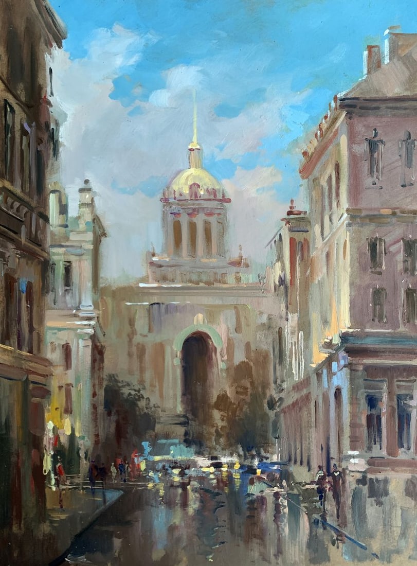 Oil painting City Hall Yuriy Suprunchuk: NoAAA3619The painting "City Hall" captures the grandeur and elegance of an urban cityscape, with the central focus being a majestic city hall building standing at the end of a bustling street.