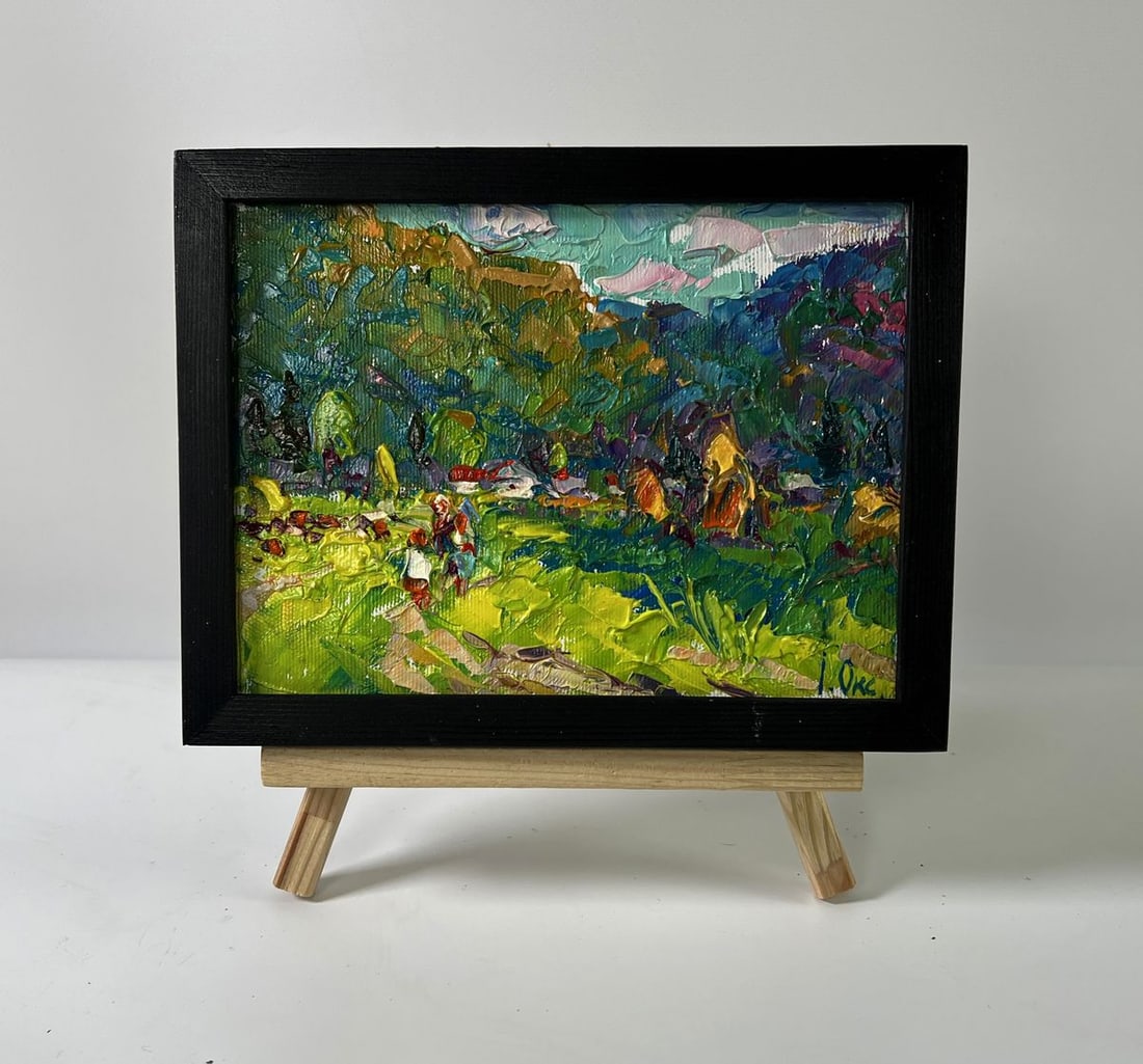 Oil painting Hot summer month Oksana Ivanyuk: NoAAA5924Oil painting Hot summer month Oksana Ivanyuk captures the vibrant intensity of a sun-drenched countryside through confident brushwork and rich impasto texture. The artist masterfully layers