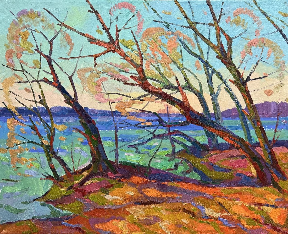 Abstract oil painting autumn coast Peter Dobrev: NoDobr 778Looking for a stunning piece of art to add to your home? Check out our oil painting "Autumn Coast"! This beautiful picture is drawn in an abstract style and depicts an autumn coast, with
