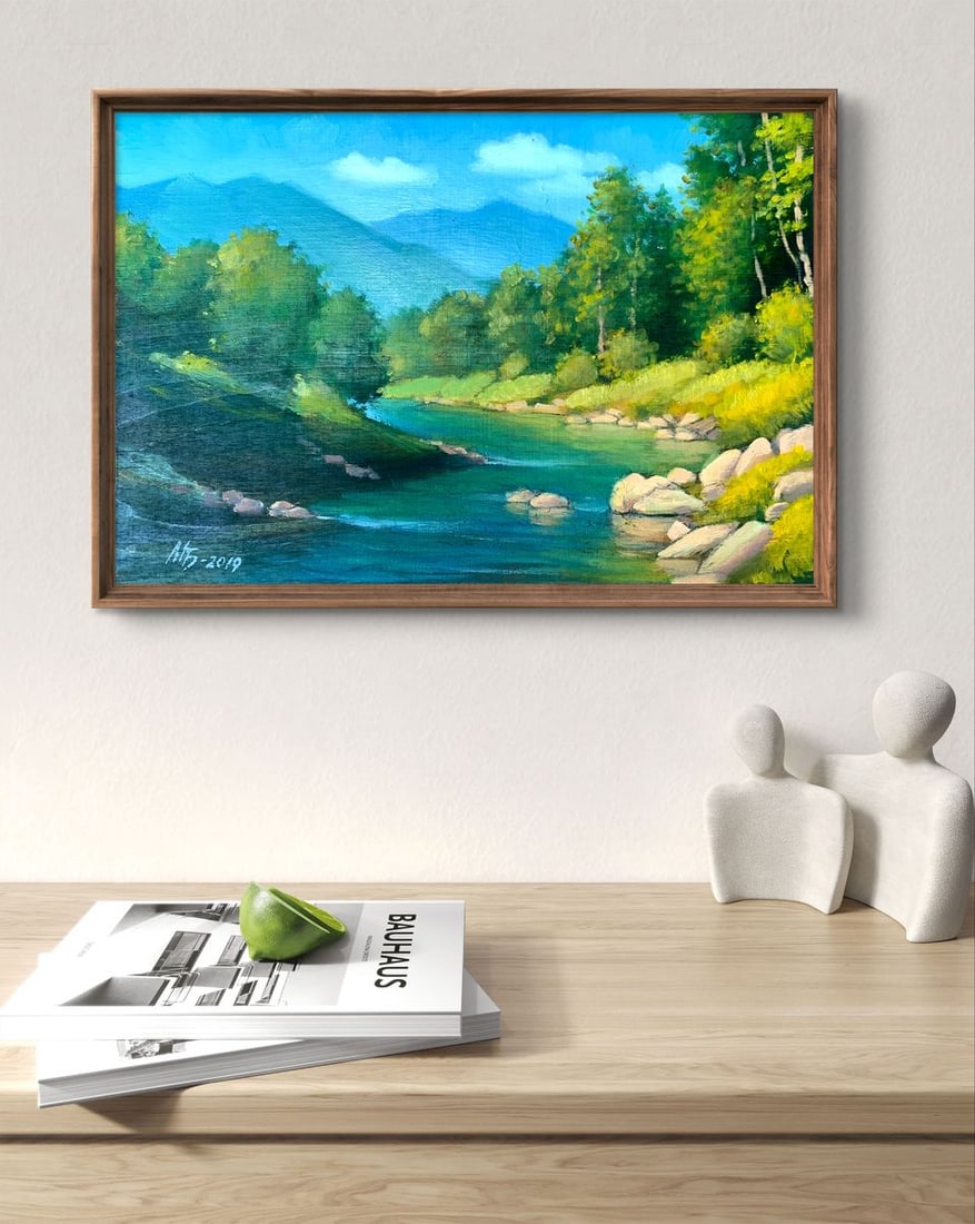 Oil painting Mountain river Mykhailo Burdylo - 3