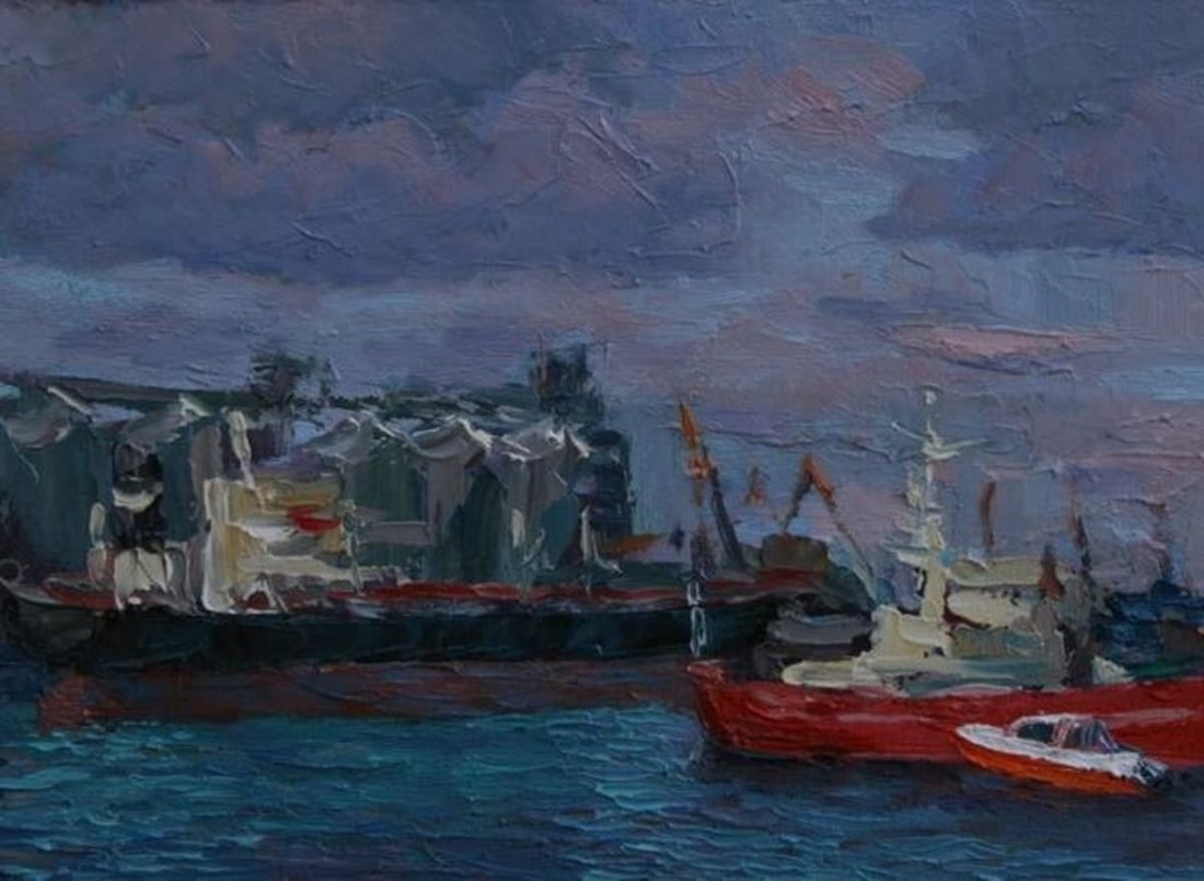 Oil painting Boat mooring S. Dirtorak - 3