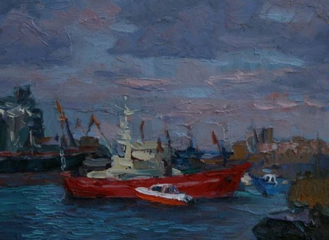 Oil painting Boat mooring S. Dirtorak - 4