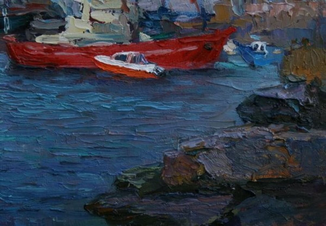 Oil painting Boat mooring S. Dirtorak - 5
