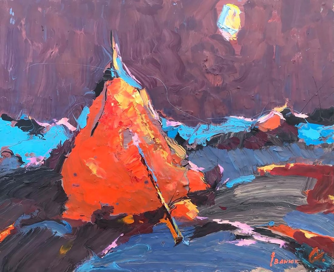 Oil painting Evening and in silence Kalenyuk Alex: NoKalen 446In the oil painting "Evening and in silence", the artist has captured the beauty and tranquility of a quiet night in the countryside. The rich colors and soft light give the scene an