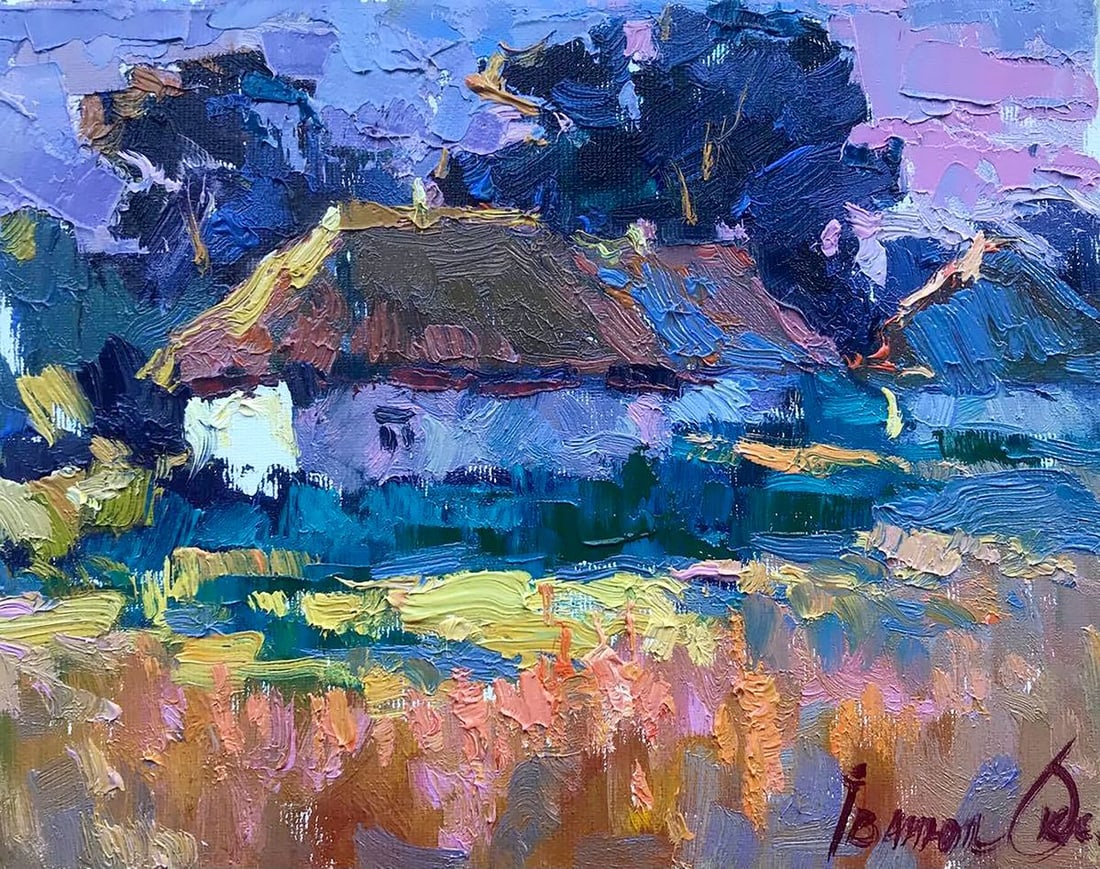 Oil painting Memory Oksana Ivanyuk: NoKalen 507This beautiful oil painting depicts an old rural house and yard, with trees in the background. The painting is called "Memory" because it evokes feelings of nostalgia and comfort. It would 