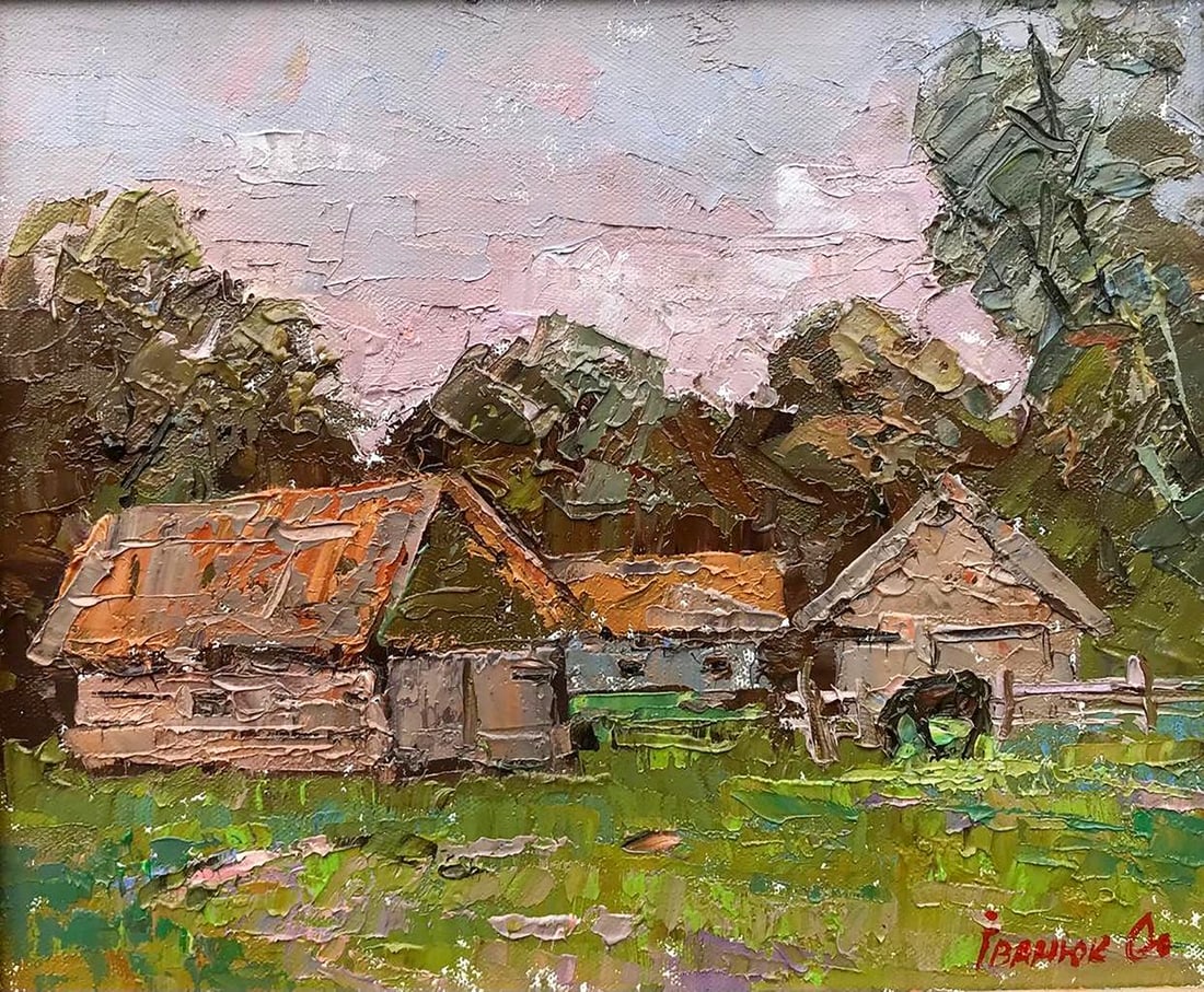 Oil painting Silence around Kalenyuk Alex: NoKalen 657Looking at the idyllic oil painting "Silence around", it's easy to feel transported to another time and place. The artist has skillfully captured the beauty of nature, with the houses