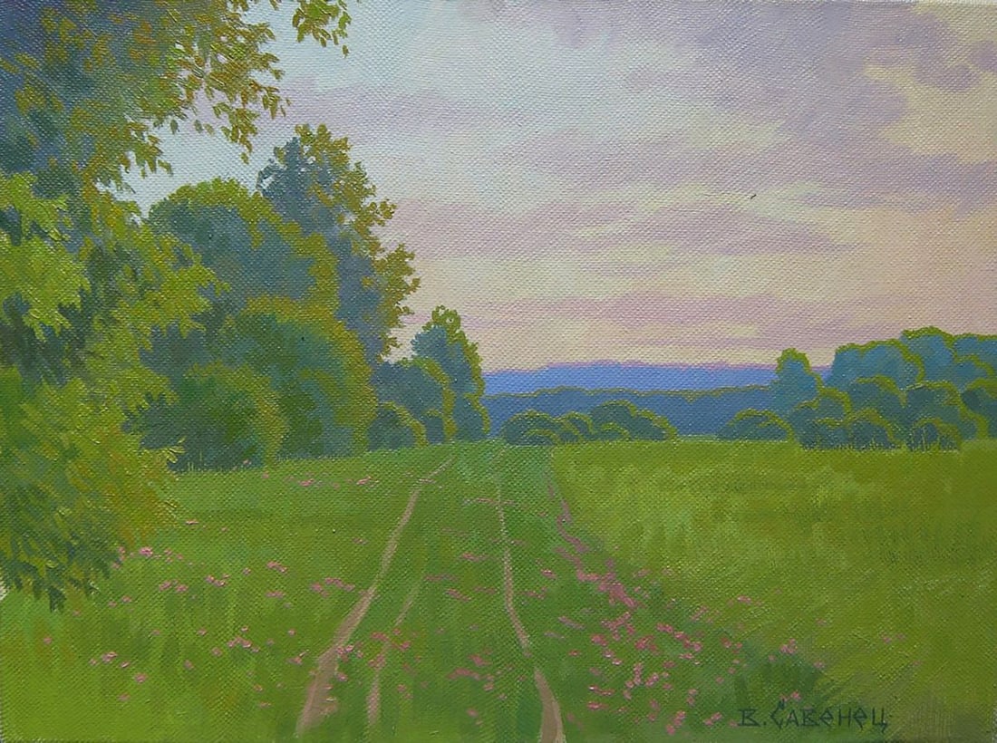 Oil painting Morning summer field Valery Savenets: NoSav 383Oil painting Morning summer field Valery Savenets reveals the artist's remarkable command of classical technique and his sensitive observation of nature. The master builds the landscape with 