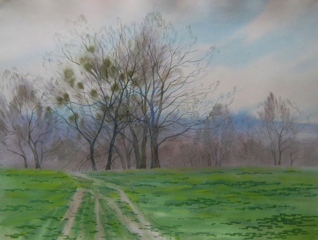 Watercolor painting Spring meadow in the forest Valery Savenets: NoSav 391Watercolor painting Spring meadow in the forest Valery Savenets demonstrates the artist's remarkable command of watercolor technique and his sensitive perception of nature. The composition is