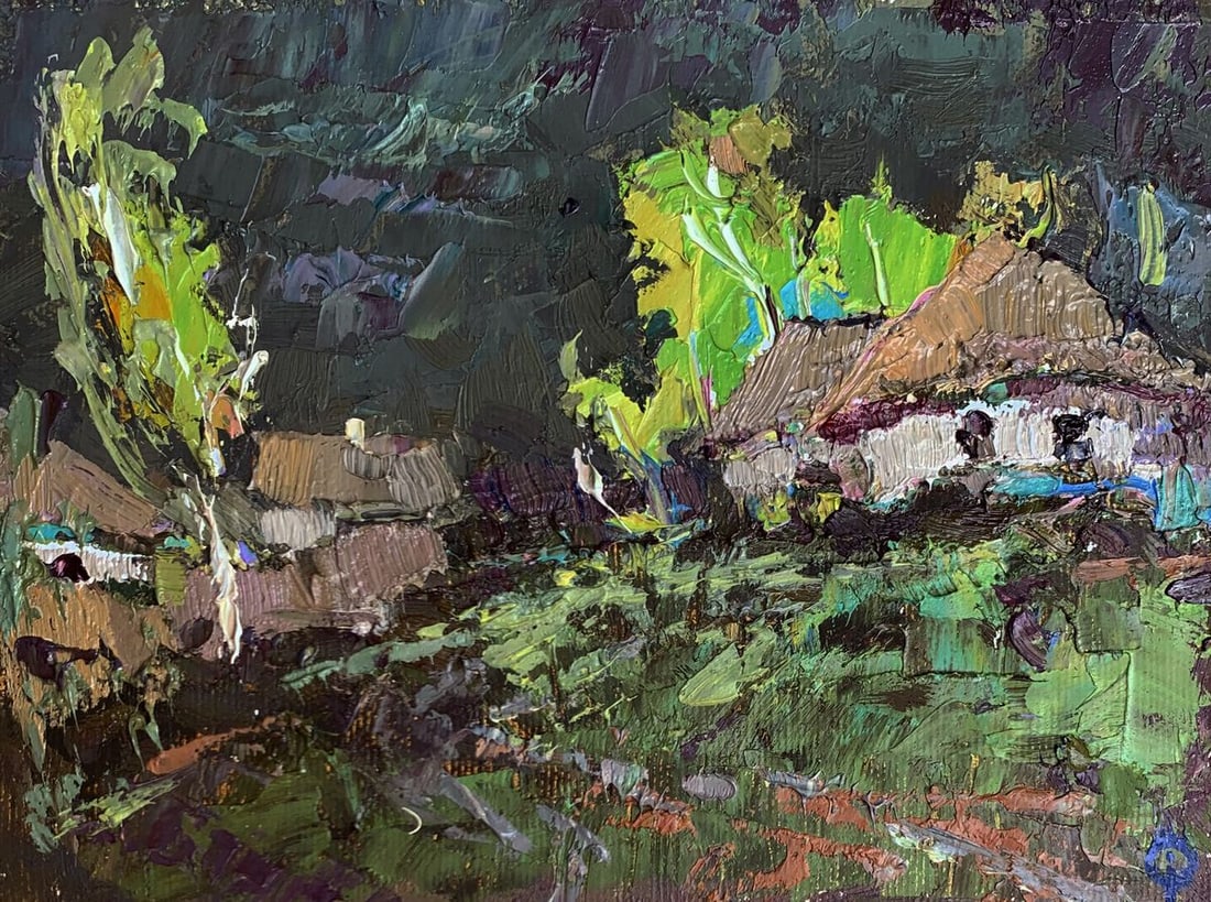 Oil painting Before the storm Oksana Ivanyuk: NoAAA3266The painting "Before the Storm" is a dramatic oil on canvas piece that captures the tense and anticipatory atmosphere just before a storm, using vivid colors and expressive brushstrokes. The 