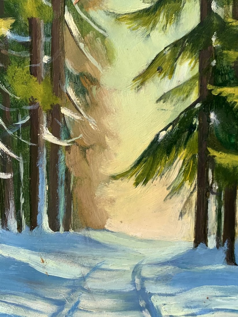 Oil painting Snowy road in the forest Mykhailo Burdylo - 10