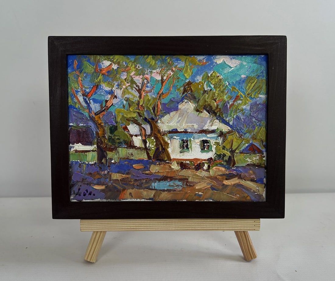 Oil painting Spring days in the village Oleksiy Ivanyuk: NoAAA4472The painting "Spring Days in the Village" captures the essence of a warm and vibrant spring morning in a countryside setting. Using the impasto technique, the artist applies thick, expressive