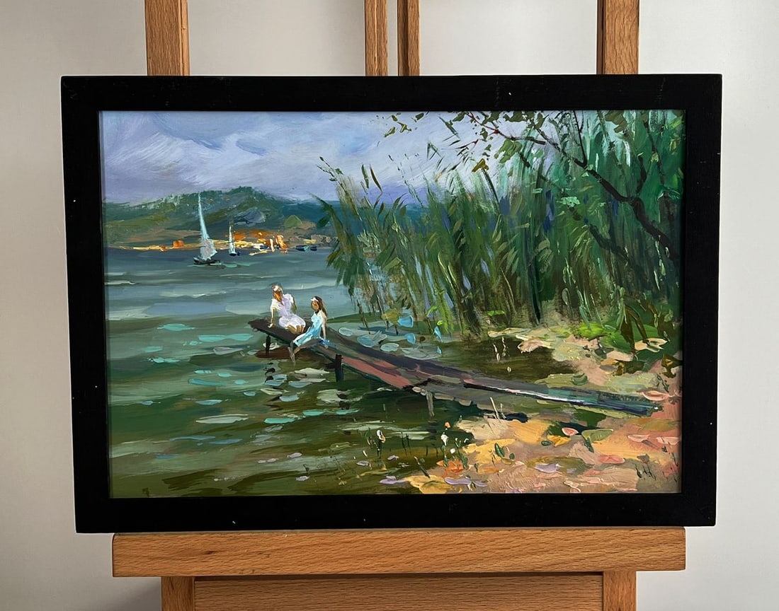 Oil painting Girls by the river Yuriy Suprunchuk: NoAAA6000Oil painting Girls by the river Yuriy Suprunchuk is a captivating landscape that highlights the artist's exceptional mastery of light, color, and atmosphere. Suprunchuk skillfully conveys a s
