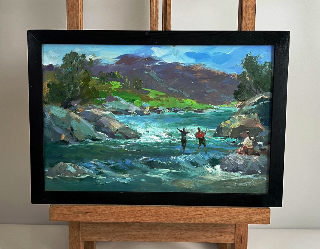 Oil painting River in the mountains Yuriy Suprunchuk: NoAAA6092Oil painting River in the mountains Yuriy Suprunchuk showcases the artist's remarkable ability to capture the energy and beauty of nature through expressive, confident brushstrokes. Suprunchu