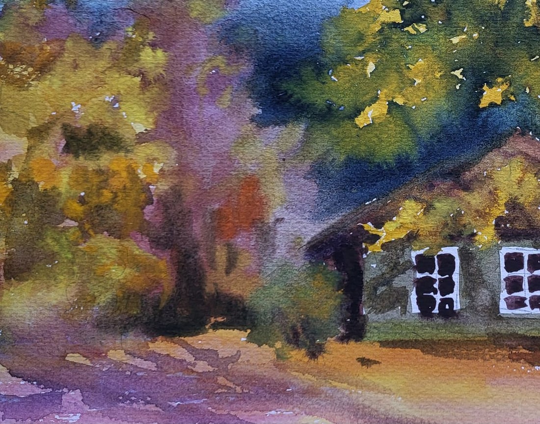 Watercolor painting Leaves at the doorstep Boris Serdyuk - 6