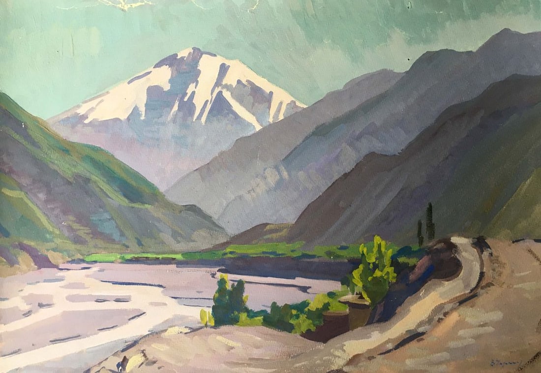 Gouache painting Mountain landscape Chernikov Vladimir Mikhailovich: No915*** ABOUT THIS PAINTING **** TITLE: "Mountain landscape" * ARTISTS: Chernikov Vladimir Mikhailovich* SIZE: 43x61 cm/'16.92x24.01 inches' * MEDIUM: gouache, paper* HAND PAINTED: Original painting