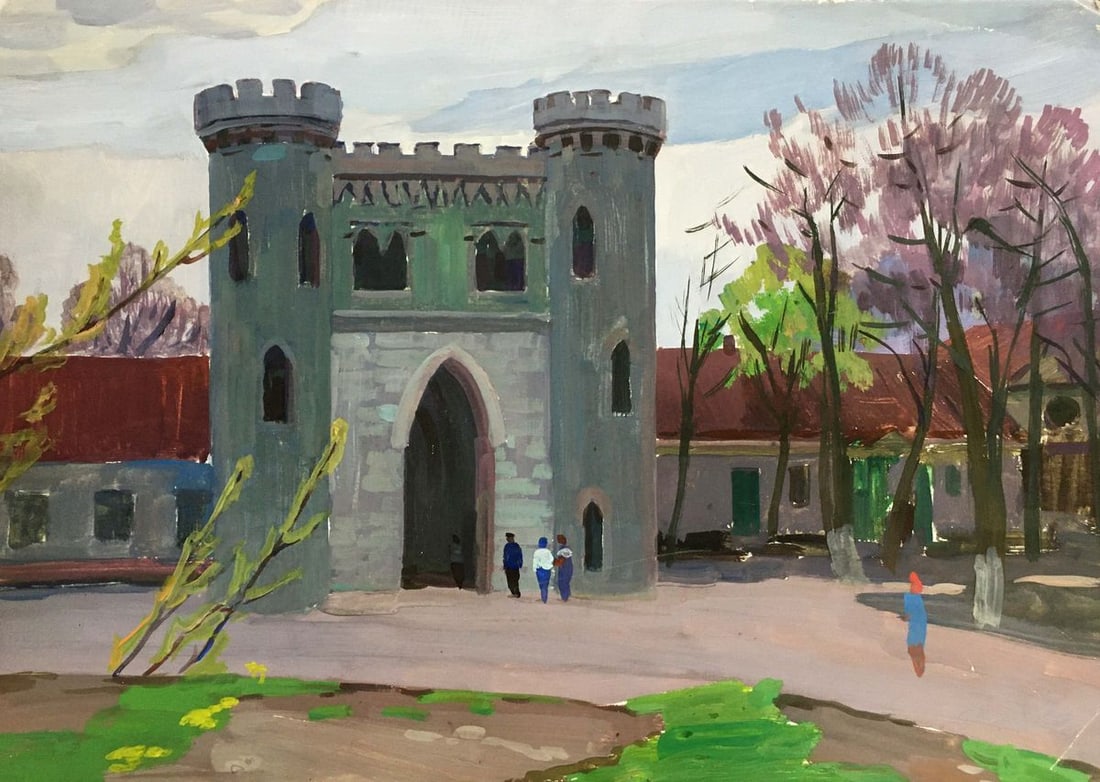 Gouache painting Landscape with a castle Chernikov Vladimir Mikhailovich: No962*** ABOUT THIS PAINTING **** TITLE: "Landscape with a castle" * ARTISTS: Chernikov Vladimir Mikhailovich* SIZE: 37x52 cm/'14.56x20.47 inches'* MEDIUM: gouache, paper * HAND PAINTED: Original