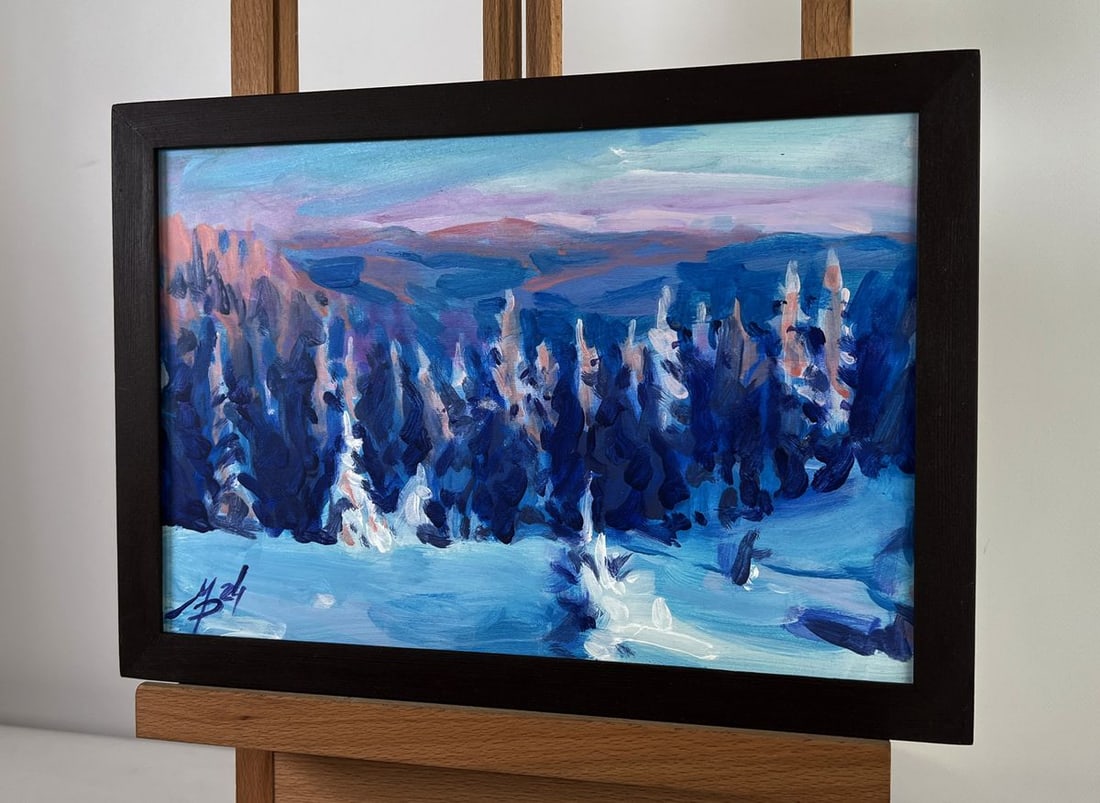 Acrylic painting Snowy paths among the trees Mykhailo Patskan - 2