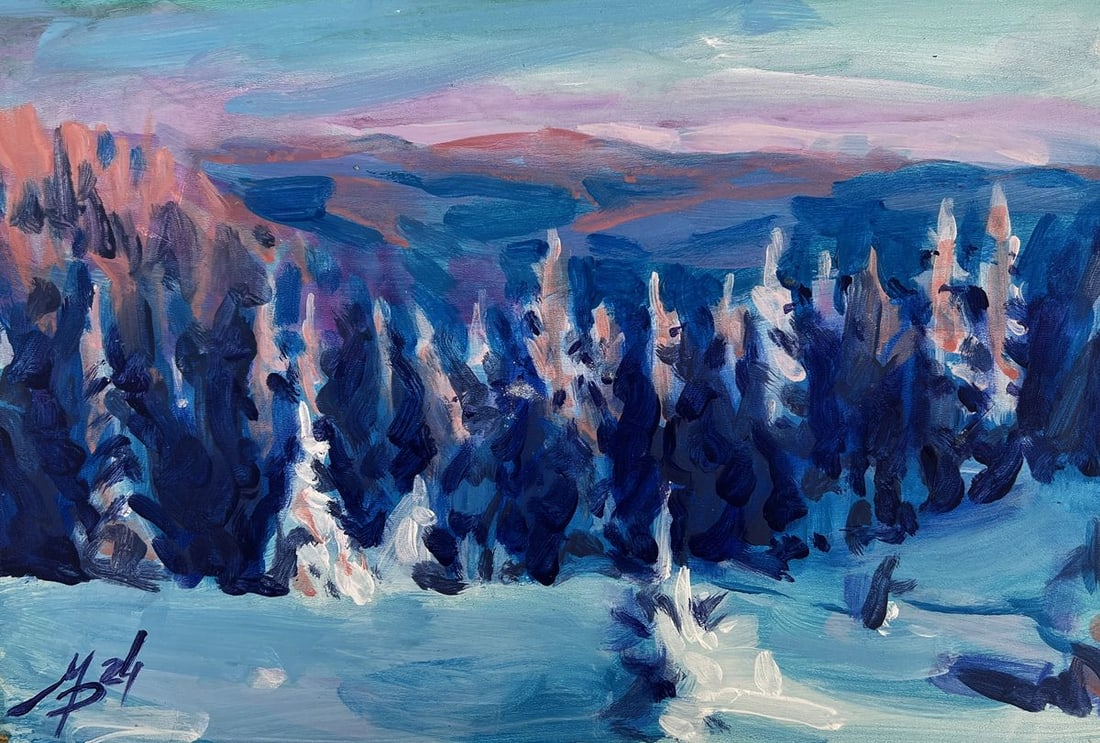 Acrylic painting Snowy paths among the trees Mykhailo Patskan - 3