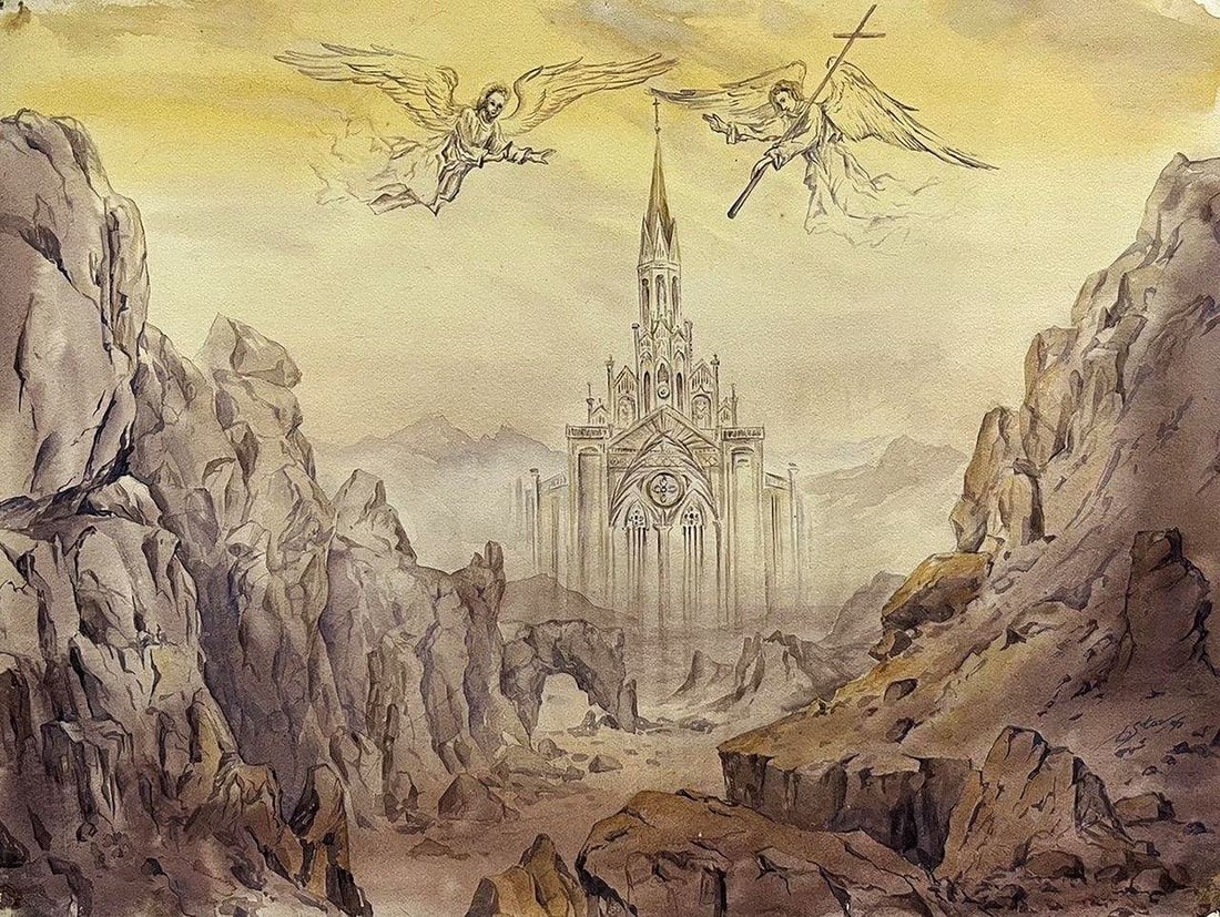 Watercolor painting Ghost of the Gothic Dmytro Startsev: NoGaller 347*** ABOUT THIS PAINTING **** TITLE: "Ghost of the Gothic"* ARTISTS: Dmytro Startsev* SIZE: 25x34 cm/'9.84x13.38 inches'* MEDIUM: watercolor, paper* HAND PAINTED: Original painting from