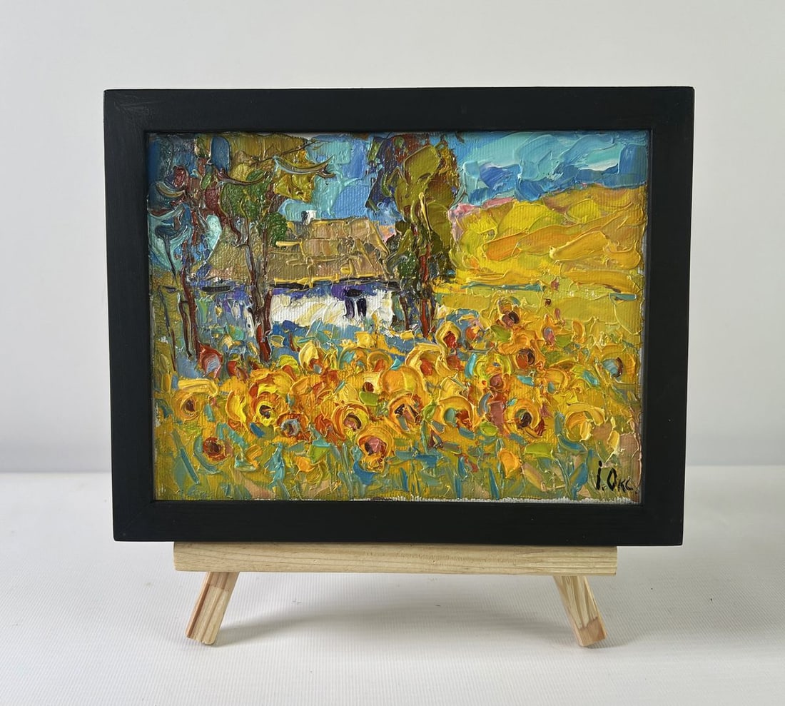 Oil painting Lush sunny fields Oksana Ivanyuk: NoAAA5197The oil painting on Canvas titled "Lush Sunny Fields" is a vibrant homage to the golden pulse of summer, bursting with warmth, vitality, and a deeply rooted sense of home. With thick, express