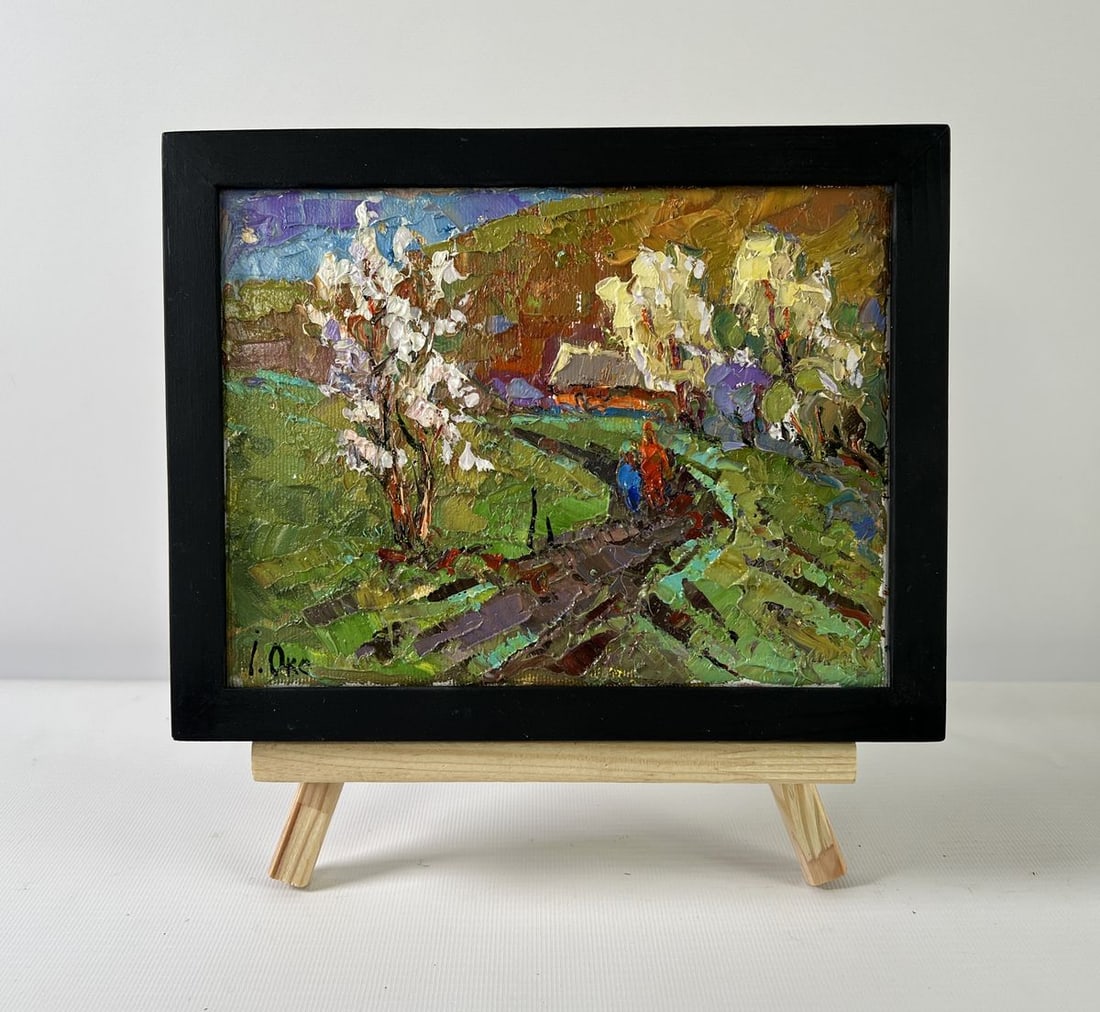 Oil painting Path to the village Oksana Ivanyuk: NoAAA5220The oil painting on Canvas titled "Path to the Village" beautifully captures the essence of rural springtime, evoking warmth, nostalgia, and a gentle sense of belonging. The artist skillfully