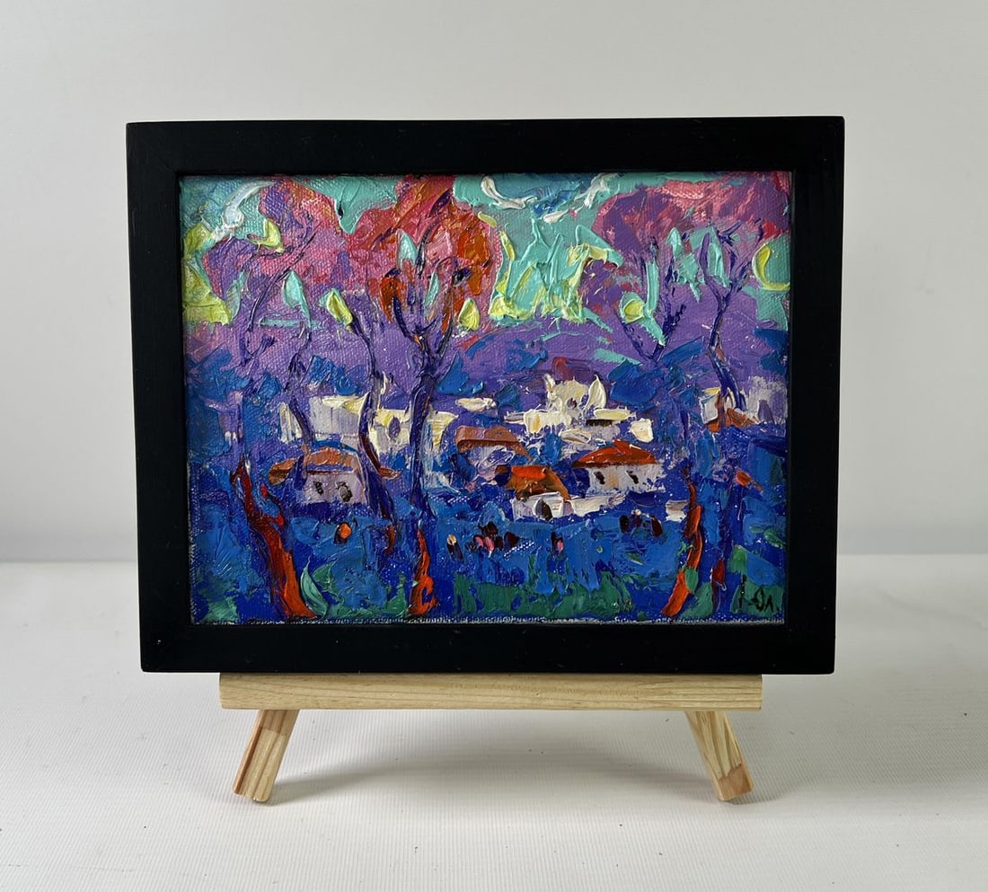 Oil painting Morning in the village Oleksiy Ivanyuk: NoAAA5250The oil painting on Canvas titled "Morning in the Village" bursts with vivid energy, encapsulating the enchanting moment when the first light of dawn awakens a sleeping countryside. This