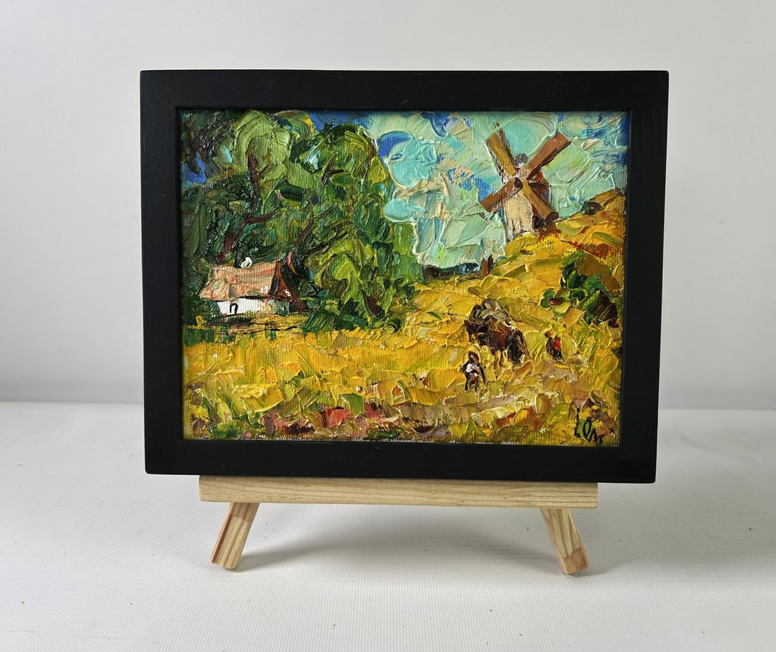Oil painting Noon in the village Oleksiy Ivanyuk: NoAAA5258The oil painting on Canvas titled "Noon in the Village" captures the golden stillness of a sun-drenched rural landscape, where time appears to pause at the zenith of the day. With a palette d