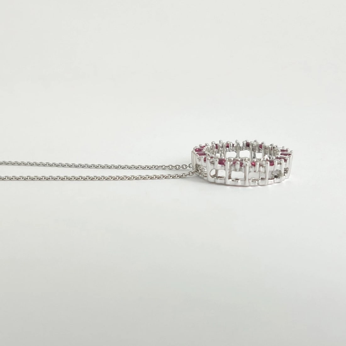 Ruby Diamond Round Circle of Life Pendant Necklace 14K White Gold, .64 CTW - 5