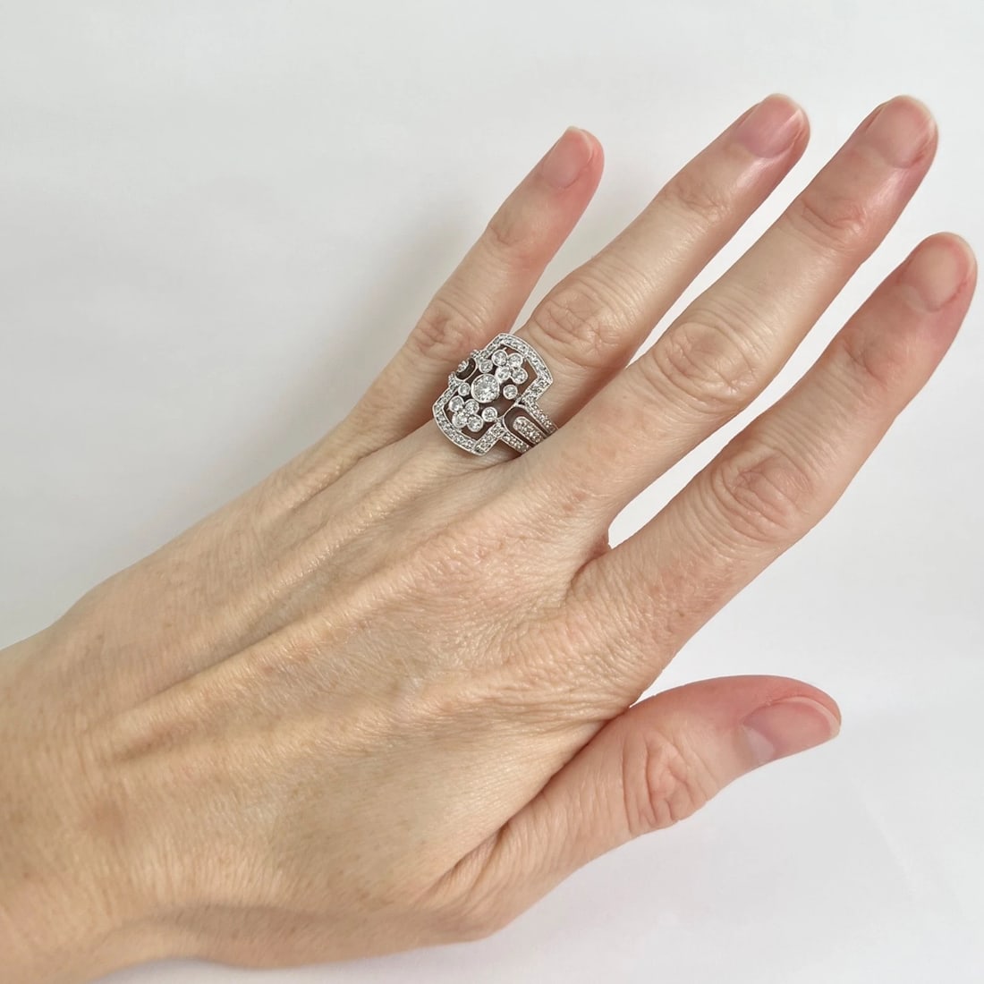 Long Pave Diamond Ornate Milgrain Statement Ring 14K White Gold .71 CTW - 3