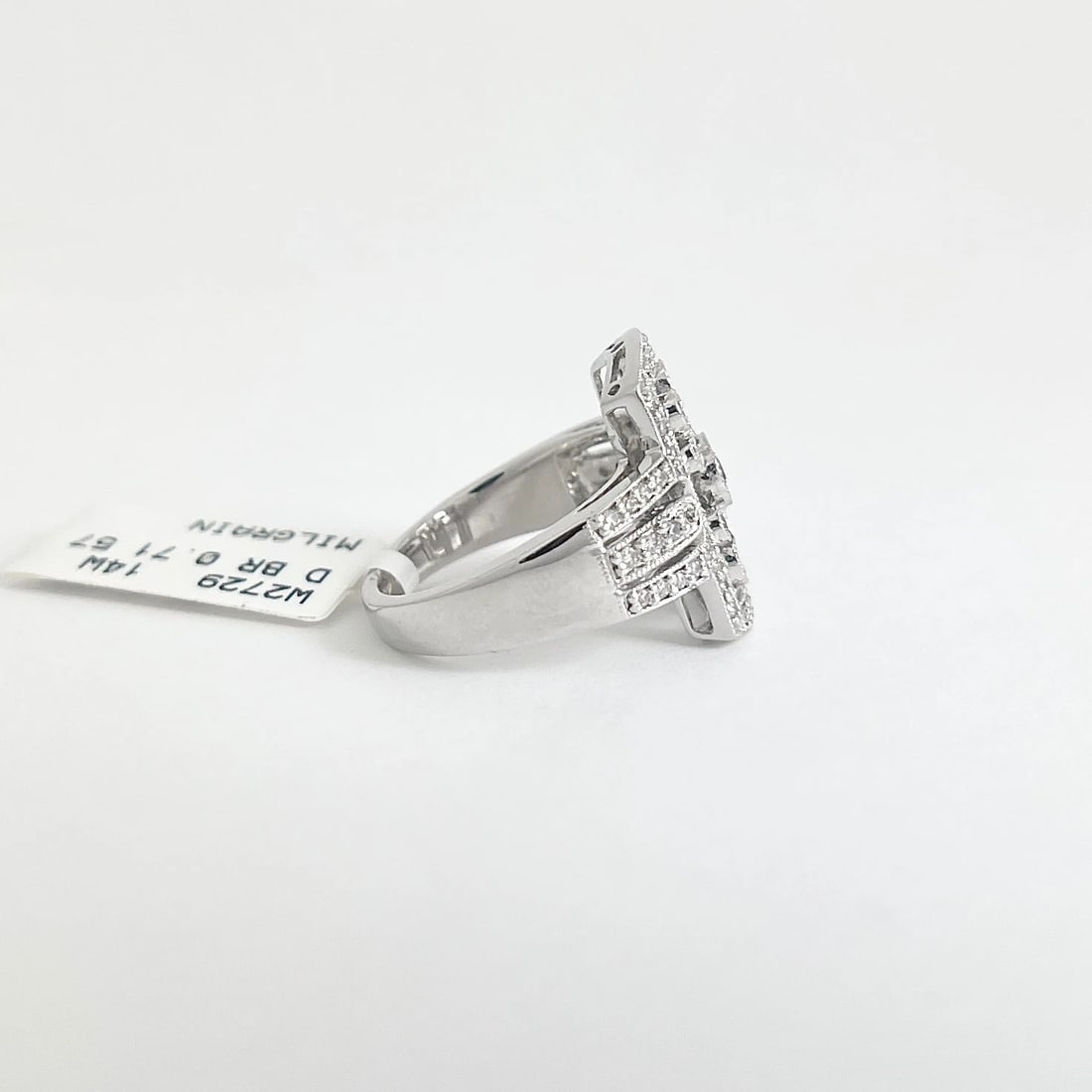 Long Pave Diamond Ornate Milgrain Statement Ring 14K White Gold .71 CTW - 5