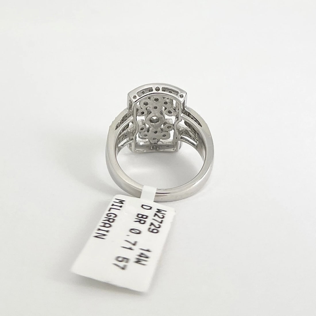 Long Pave Diamond Ornate Milgrain Statement Ring 14K White Gold .71 CTW - 6