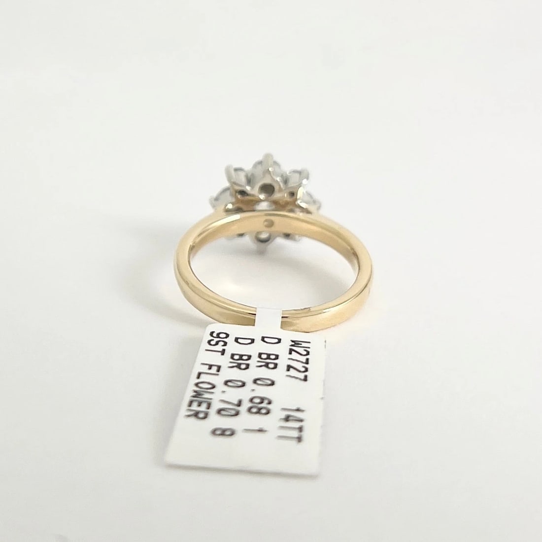 Diamond Flower Snowflake Halo Two-Tone Statement Ring 14K Yellow Gold, Size 7 - 5